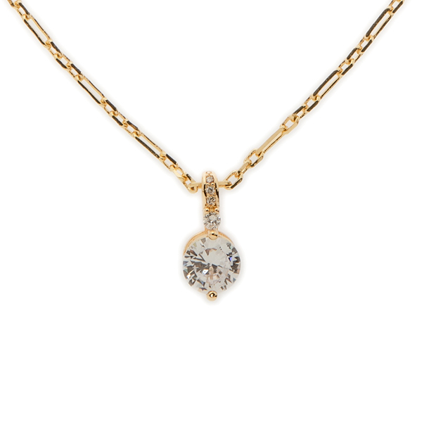 Solitaire Pendant Chain Necklace - charms, γυναικεία, επιχρυσωμένα, ορείχαλκος
