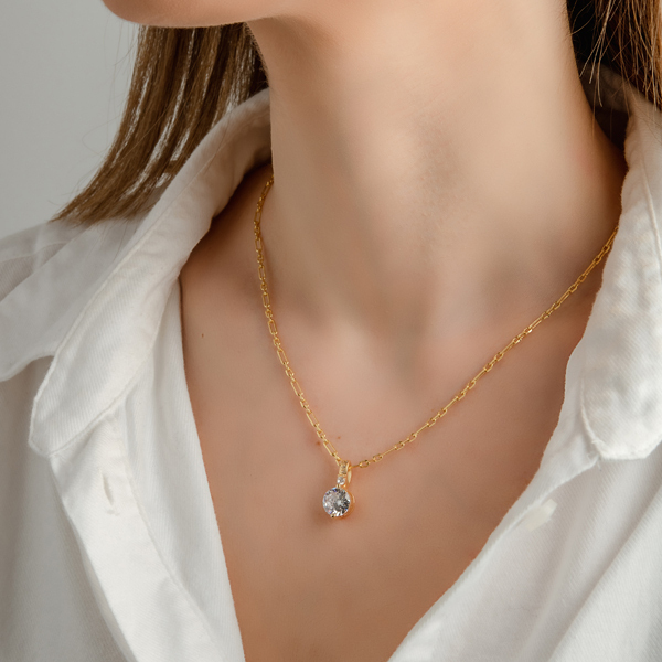Solitaire Pendant Chain Necklace - charms, γυναικεία, επιχρυσωμένα, ορείχαλκος - 3