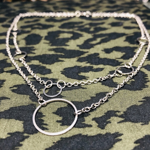 Διπλό κολιέ stainless steel με κρίκους - επάργυρα, ατσάλι, layering, boho - 2