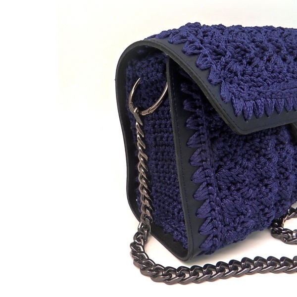 Πλεκτή τσάντα με eco leather frame - clutch, ώμου, all day, πλεκτές τσάντες - 3