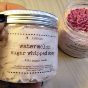 Watermelon Whipped soap sugar scrub, σαπουνι σκραμπ 3in1 210gr - scrub, αρωματικό σαπούνι - 2