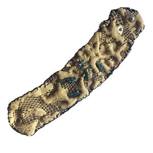 Βραχιόλι καρπού (μανσέτα) από δαντελέ δέρμα στολισμένο με πυρίτες - χεριού, δέρμα, ημιπολύτιμες πέτρες, φαρδιά, αυξομειούμενα