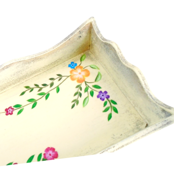 Μικρός δίσκος σερβιρίσματος, ζωγραφισμένος στο χέρι με λουλούδια. - ξύλο, ζωγραφισμένα στο χέρι, είδη σερβιρίσματος, δίσκοι σερβιρίσματος - 4