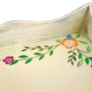 Μικρός δίσκος σερβιρίσματος, ζωγραφισμένος στο χέρι με λουλούδια. - ξύλο, ζωγραφισμένα στο χέρι, είδη σερβιρίσματος, δίσκοι σερβιρίσματος - 5
