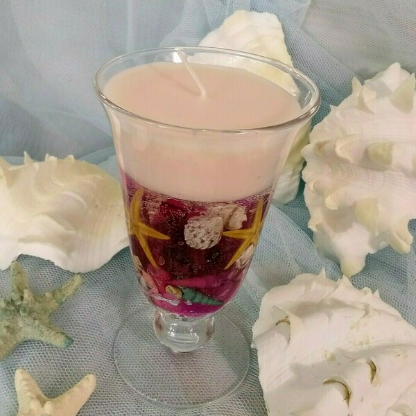 Αρωματικό κερί με ζελέ και κοχύλια σε γυάλινο βάζο. - κοχύλι, κερί, αρωματικά κεριά - 4