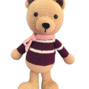 Αρκούδος με μπορντώ πουλόβερ - βελονάκι, λούτρινα, αρκουδάκι, amigurumi