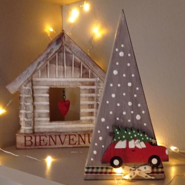 Xριστουγεννιάτικο Διακοσμητικό ξύλινο δεντράκι αυτοκινητάκι γκρι σκούρο 20x10x3 - ξύλο, διακοσμητικά, χριστουγεννιάτικα δώρα, πρωτότυπα δώρα, δέντρο - 2