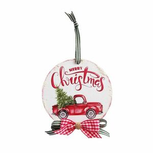 Χριστουγεννιάτικο στολίδι αυτοκινητάκι 10εκ. διάμετρος - ξύλο, νήμα, merry christmas, χριστουγεννιάτικα δώρα, στολίδια