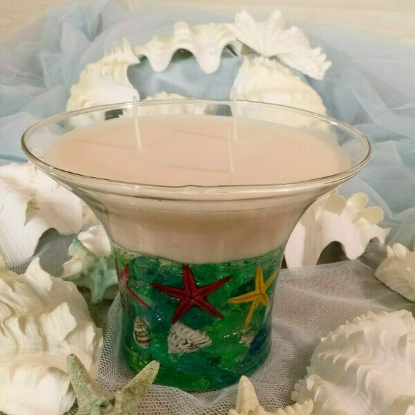 Αρωματικό κερί με ζελέ και κοχύλια σε γυάλινο βάζο - κοχύλι, αρωματικά κεριά, διακοσμητικά - 3