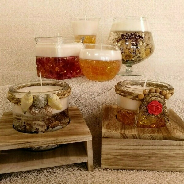 Αρωματικό κερί με ζελέ και κρυσταλλάκια σε γυάλινο κύβο. - δώρο, αρωματικά κεριά, διακοσμητικά - 5