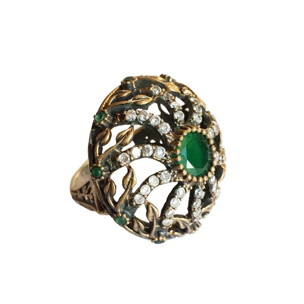 Μπρούντζινο vintage πομπέ δαχτυλίδι με ασήμι και φυσικές πέτρες - ασήμι, ημιπολύτιμες πέτρες, μπρούντζος, σταθερά, μεγάλα