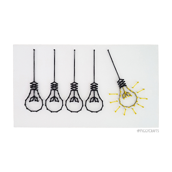Κάδρο μελαμίνης με καρφιά & κλωστές "Idea Lamps" 35x20cm - πίνακες & κάδρα