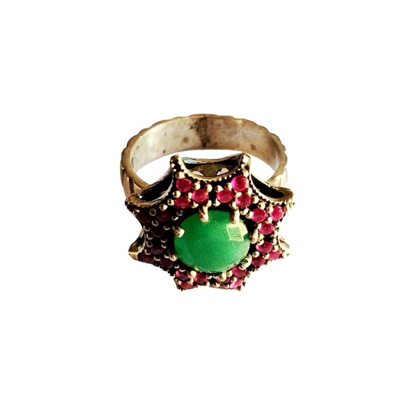 Vintage ασημένιο δαχτυλίδι "Αστέρι/σμαραγδί" με φυσικές πέτρες - ασήμι, ημιπολύτιμες πέτρες, ασήμι 925, αγάπη, σταθερά
