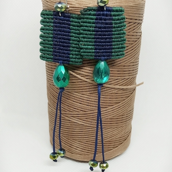 Μακραμέ σκουλαρίκια διχρωμία πράσινο-μπλε - μακραμέ, μακριά, κρεμαστά