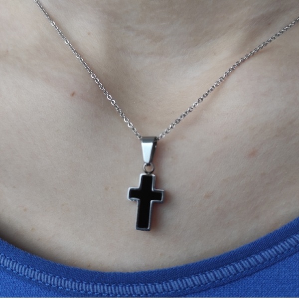 Κρεμαστό ατσάλινο κολιέ με ατσάλινο σταυρό - charms, σταυρός, ατσάλι, κρεμαστά, δώρα για γυναίκες - 3
