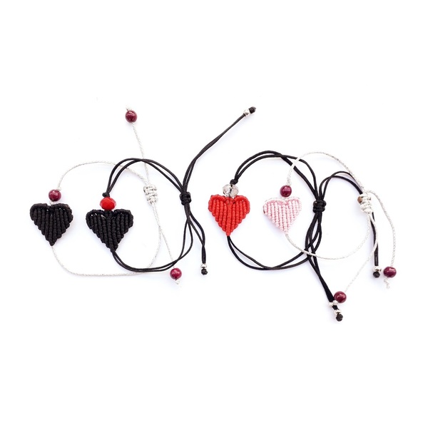 Βραχιόλι Μαύρη Καρδιά - καρδιά, μακραμέ, boho, χεριού, αυξομειούμενα - 2
