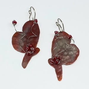 Σκουλαρίκια πεταλούδες από χαλκό με κόκκινα κρύσταλλα - ημιπολύτιμες πέτρες, χαλκός, κρεμαστά