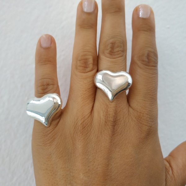 Ασημένιο χειροποίητο Δαχτυλίδι σε σχήμα καρδιάς - ασήμι, καρδιά, μεγάλα, αυξομειούμενα, δώρα για γυναίκες - 3