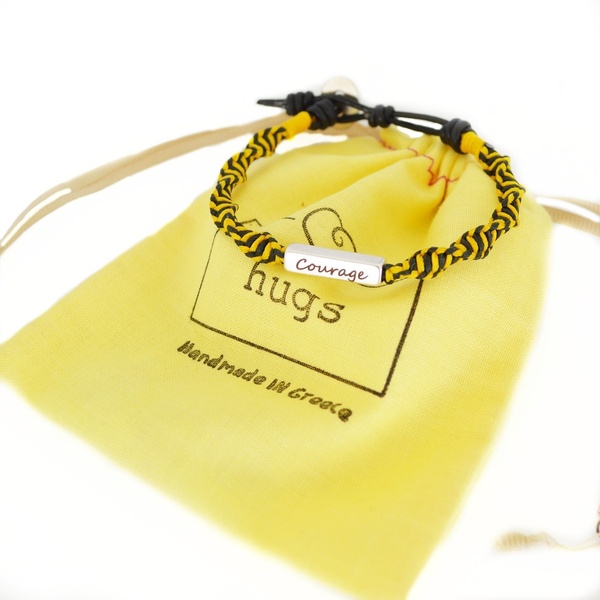Twisted yellow βραχιόλι μακραμέ με δερμάτινο κορδόνι & χάραξη Courage - δέρμα, μακραμέ, unisex, σταθερά, χεριού - 4