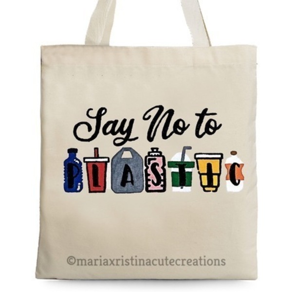Πάνινη τσάντα Ζωγραφισμένη στο χέρι ♥ Say No To Plastic - ύφασμα, ώμου, μεγάλες, all day, οικολογικό, tote, πάνινες τσάντες, φθηνές