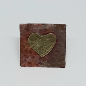 Δαχτυλίδι χαλκινο τετράγωνο με ορειχαλκινη καρδιά - ορείχαλκος, χαλκός, μεγάλα, αυξομειούμενα