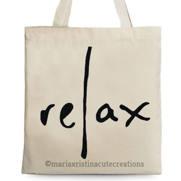Πάνινη Τσάντα Ζωγραφισμένη στο χέρι ♥ Relax - ύφασμα, ώμου, all day, tote, πάνινες τσάντες