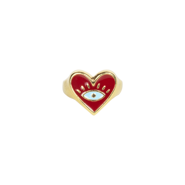 Δαχτυλίδι "Hearts" - επιχρυσωμένα, καρδιά, μικρά, αυξομειούμενα - 4