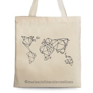 Πάνινη τσάντα Ζωγραφισμένη στο χέρι ♥ Minimal Map - ύφασμα, ώμου, μεγάλες, all day, minimal, tote, πάνινες τσάντες, φθηνές