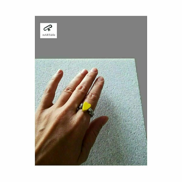 Δαχτυλίδι κίτρινη καρδιά από γρανίτη - ορείχαλκος, καρδιά, χειροποίητα, σταθερά