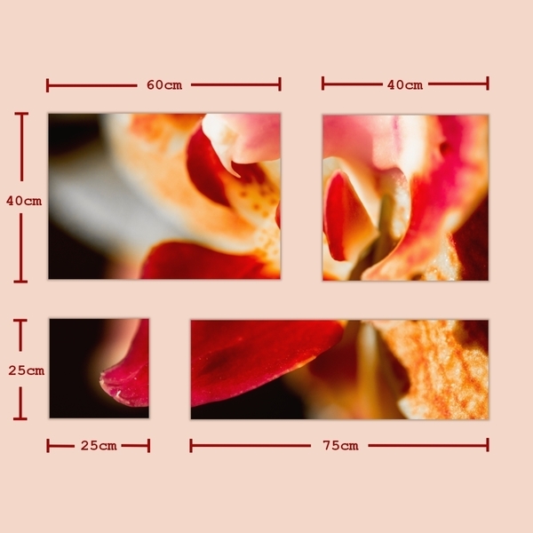 Κάδρο τετράπτυχο σε καμβά τελαρωμένο σε ξύλο 2x2 εκ.| Συνολικές Διαστάσεις κάδρου 100*65 εκ. | "Μίνα" | Χρώμα πορτοκαλί, ροζ, καφέ - πίνακες & κάδρα, καλλιτεχνική φωτογραφία - 2