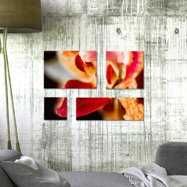 Κάδρο τετράπτυχο σε καμβά τελαρωμένο σε ξύλο 2x2 εκ.| Συνολικές Διαστάσεις κάδρου 100*65 εκ. | "Μίνα" | Χρώμα πορτοκαλί, ροζ, καφέ - πίνακες & κάδρα, καλλιτεχνική φωτογραφία - 3