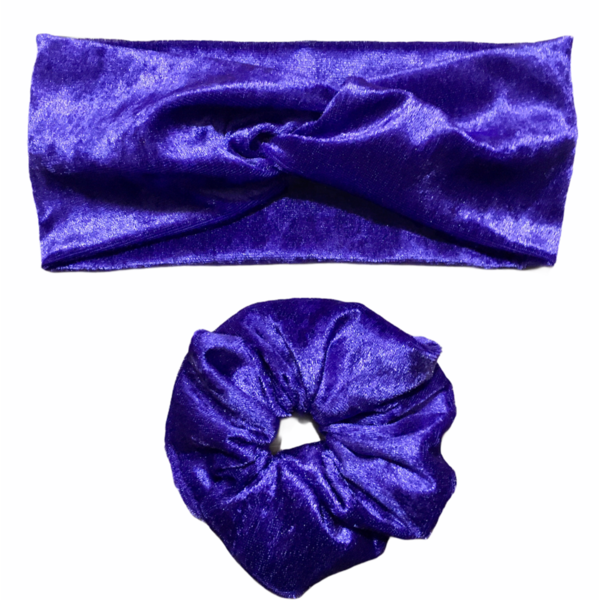 Handmade Scrunchie with Headband Purple Velvet. - λαστιχάκι, κορδέλες μαλλιών