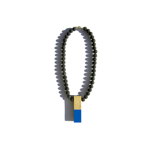 Χειροποίητο ξύλινο κολιέ "Lava rectangle necklace" - ημιπολύτιμες πέτρες, ξύλο, μεγάλα, επιχρυσωμένο στοιχείο