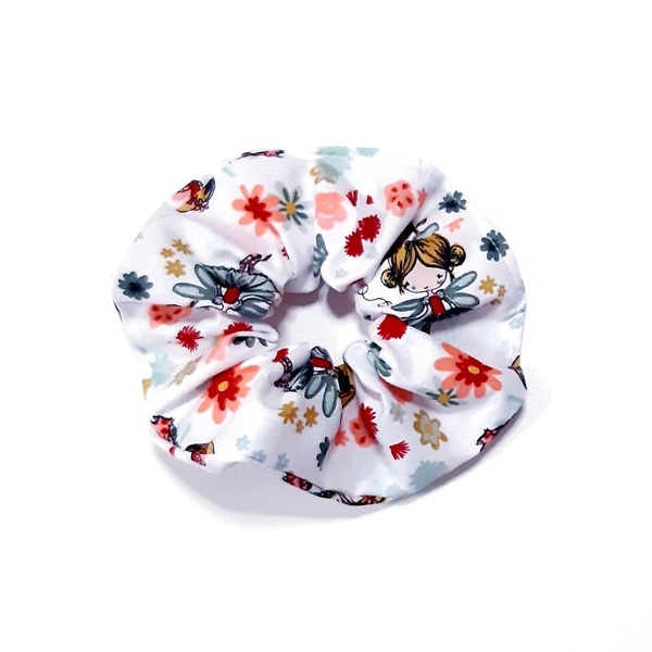 Scrunchie/ Λαστιχάκια μαλλιών 'άσπρες νεράιδες' - 1 τεμάχιο - ύφασμα, απαραίτητα καλοκαιρινά αξεσουάρ, λαστιχάκια μαλλιών