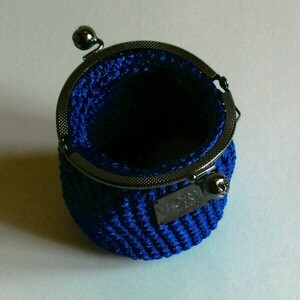 Blue electric vintage coin purse - πορτοφόλι κερμάτων κλικ κλακ πλεγμένο με κορδόνι με διαστάσεις 11*13*7 - vintage, νήμα, χειροποίητα, δώρα για γυναίκες, πορτοφόλια κερμάτων - 3