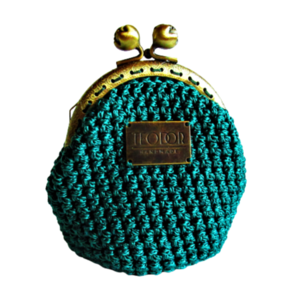 Vintage coin purse - πορτοφόλι κερμάτων κλικ κλακ σε βαθύ κυπαρισσί, πλεγμένο με κορδόνι, διαστάσεων 11*13*7. - vintage, νήμα, χειροποίητα, δώρα για γυναίκες, πορτοφόλια κερμάτων