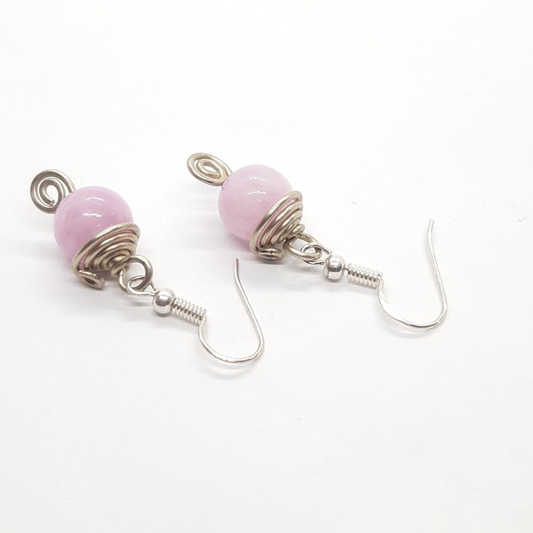 Χειροποίητο σκουλαρίκι αλπακάς ροζ χαλαζίας - ημιπολύτιμες πέτρες, αλπακάς, μικρά, κρεμαστά, φθηνά - 4