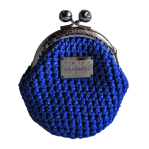 Blue electric vintage coin purse - πορτοφόλι κερμάτων κλικ κλακ πλεγμένο με κορδόνι με διαστάσεις 11*13*7 - vintage, νήμα, χειροποίητα, δώρα για γυναίκες, πορτοφόλια κερμάτων