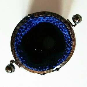 Blue electric vintage coin purse - πορτοφόλι κερμάτων κλικ κλακ πλεγμένο με κορδόνι με διαστάσεις 11*13*7 - vintage, νήμα, χειροποίητα, δώρα για γυναίκες, πορτοφόλια κερμάτων - 5