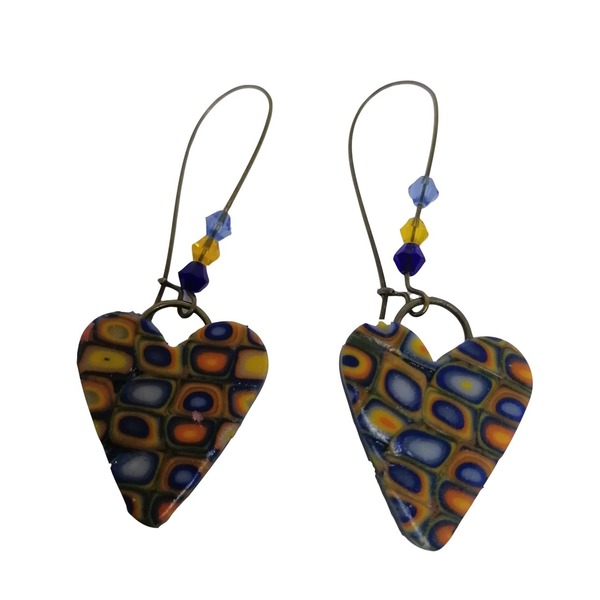 Κρεμαστά σκουλαρίκια εμπνευσμένα από Klimt - καρδιά, πηλός, ατσάλι, κρεμαστά, φθηνά