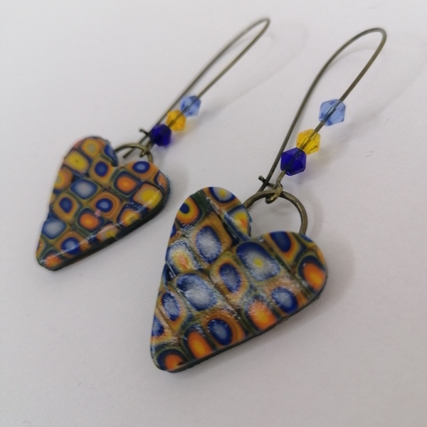 Κρεμαστά σκουλαρίκια εμπνευσμένα από Klimt - καρδιά, πηλός, ατσάλι, κρεμαστά, φθηνά - 2
