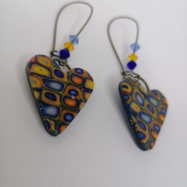 Κρεμαστά σκουλαρίκια εμπνευσμένα από Klimt - καρδιά, πηλός, ατσάλι, κρεμαστά, φθηνά - 3