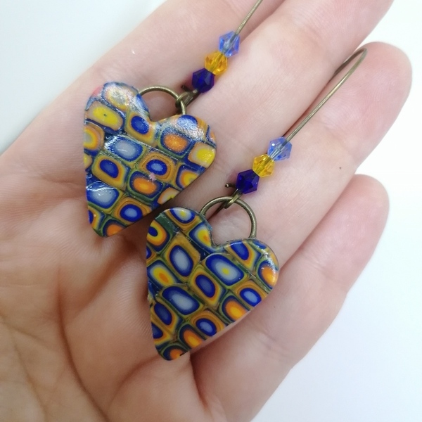 Κρεμαστά σκουλαρίκια εμπνευσμένα από Klimt - καρδιά, πηλός, ατσάλι, κρεμαστά, φθηνά - 4