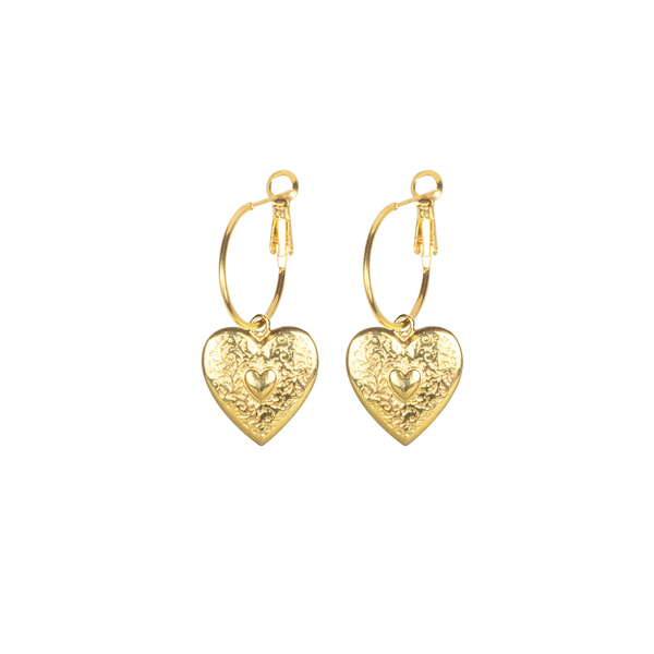 Σκουλαρίκια Κρίκοι "Hearts" - επιχρυσωμένα, καρδιά, κρίκοι, boho, δώρα αγίου βαλεντίνου