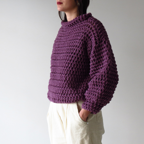 Πλεχτό μωβ πουλόβερ με γυριστό λαιμό - μακρυμάνικες - 3