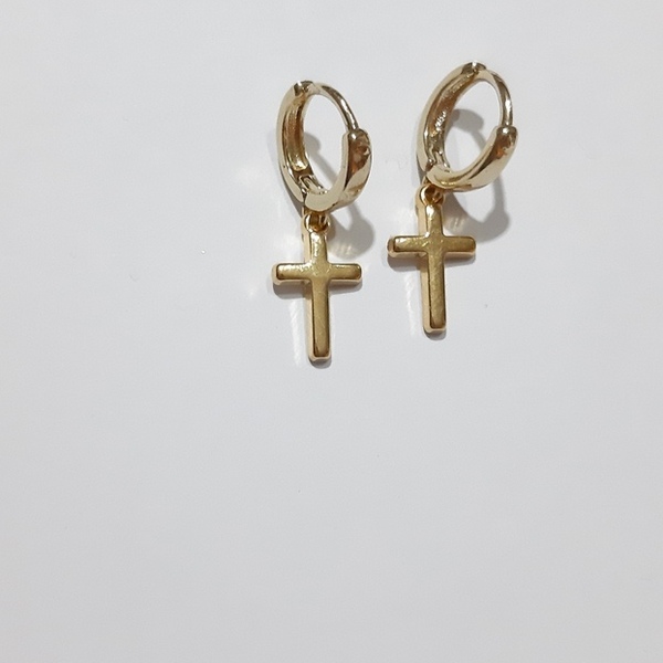 Cross earrings - επιχρυσωμένα, σταυρός, κρίκοι, μικρά