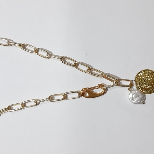 Coin necklace - μακριά, ατσάλι, πέρλες, κωνσταντινάτα - 3