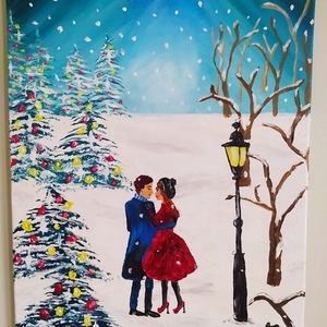 Αγάπη στο χιόνι, ζωγραφισμένος στο χέρι καμβάς - πίνακες & κάδρα