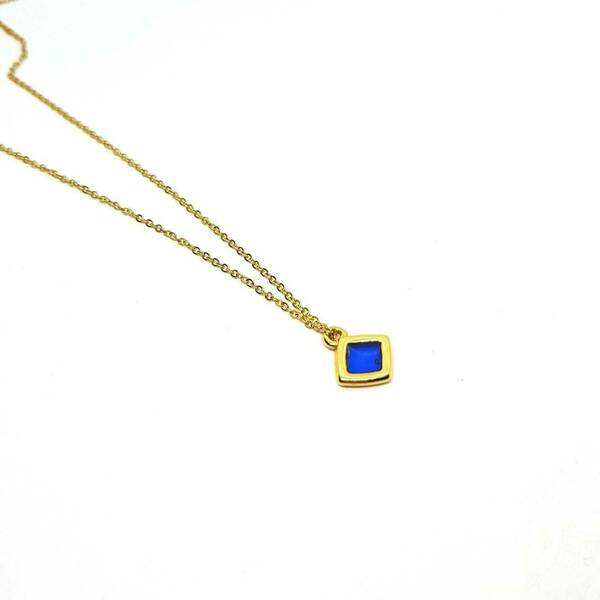 "Blue Necklace" - Μίνιμαλ κολιέ - charms, επιχρυσωμένα, minimal, κοντά, ατσάλι