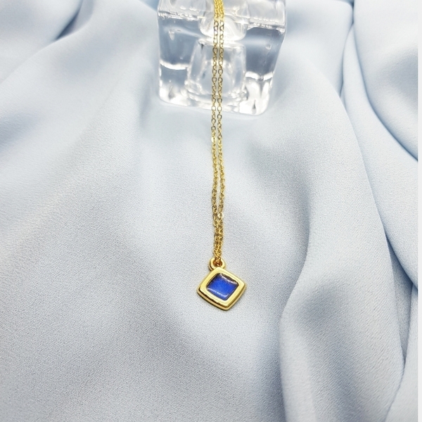 "Blue Necklace" - Μίνιμαλ κολιέ - charms, επιχρυσωμένα, minimal, κοντά, ατσάλι - 3